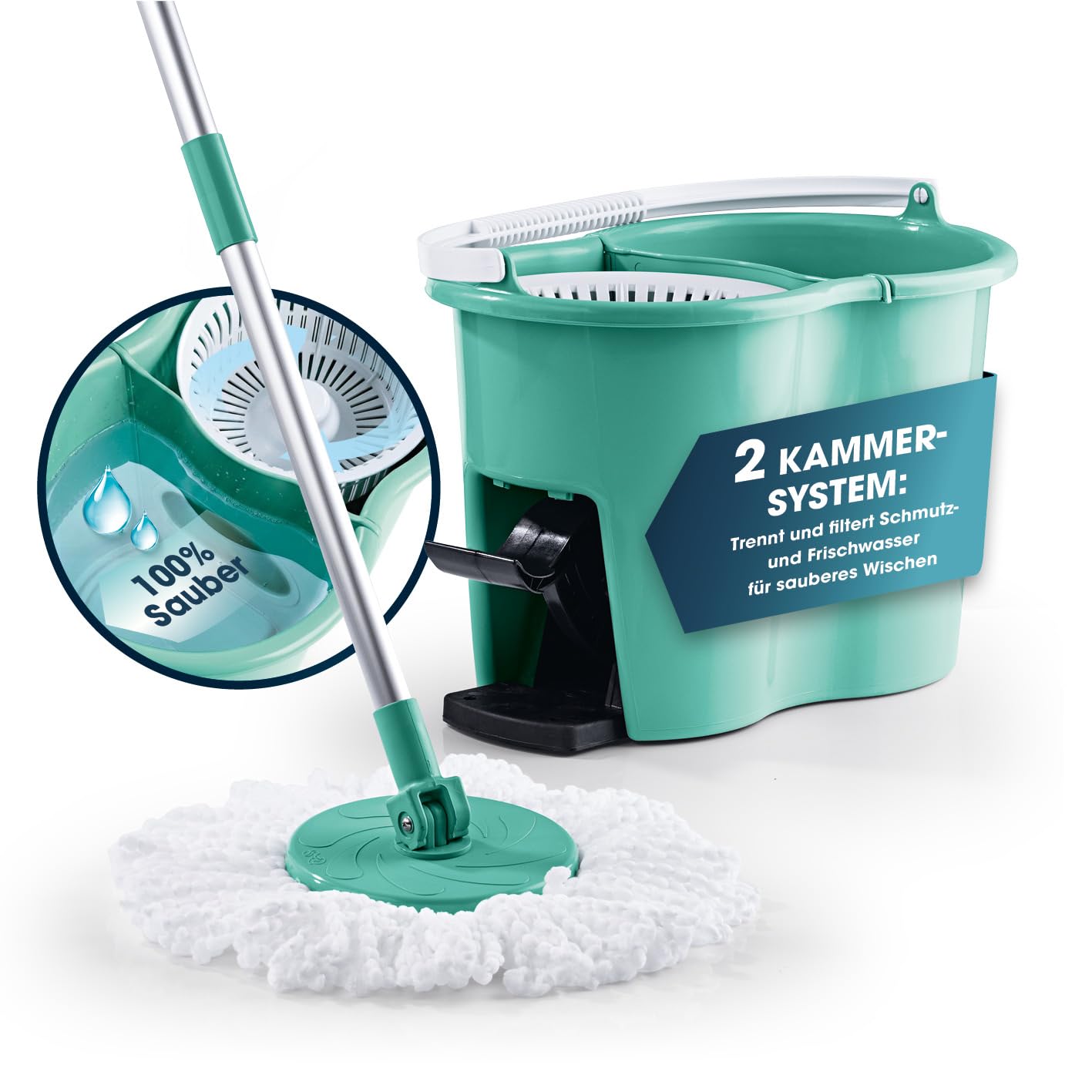 cleanmaxx-power-wischmopp-mit-eimer-t-rkis-mikrofaser-set image 1