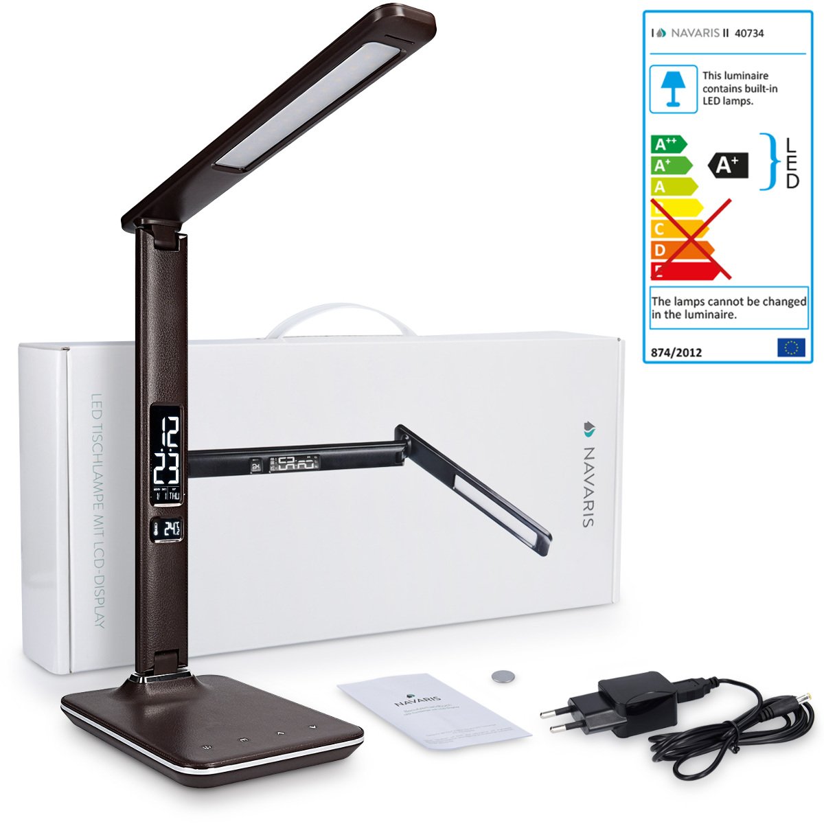navaris-led-tischlampe-schreibtischlampe-braun-mit-wecker image 6