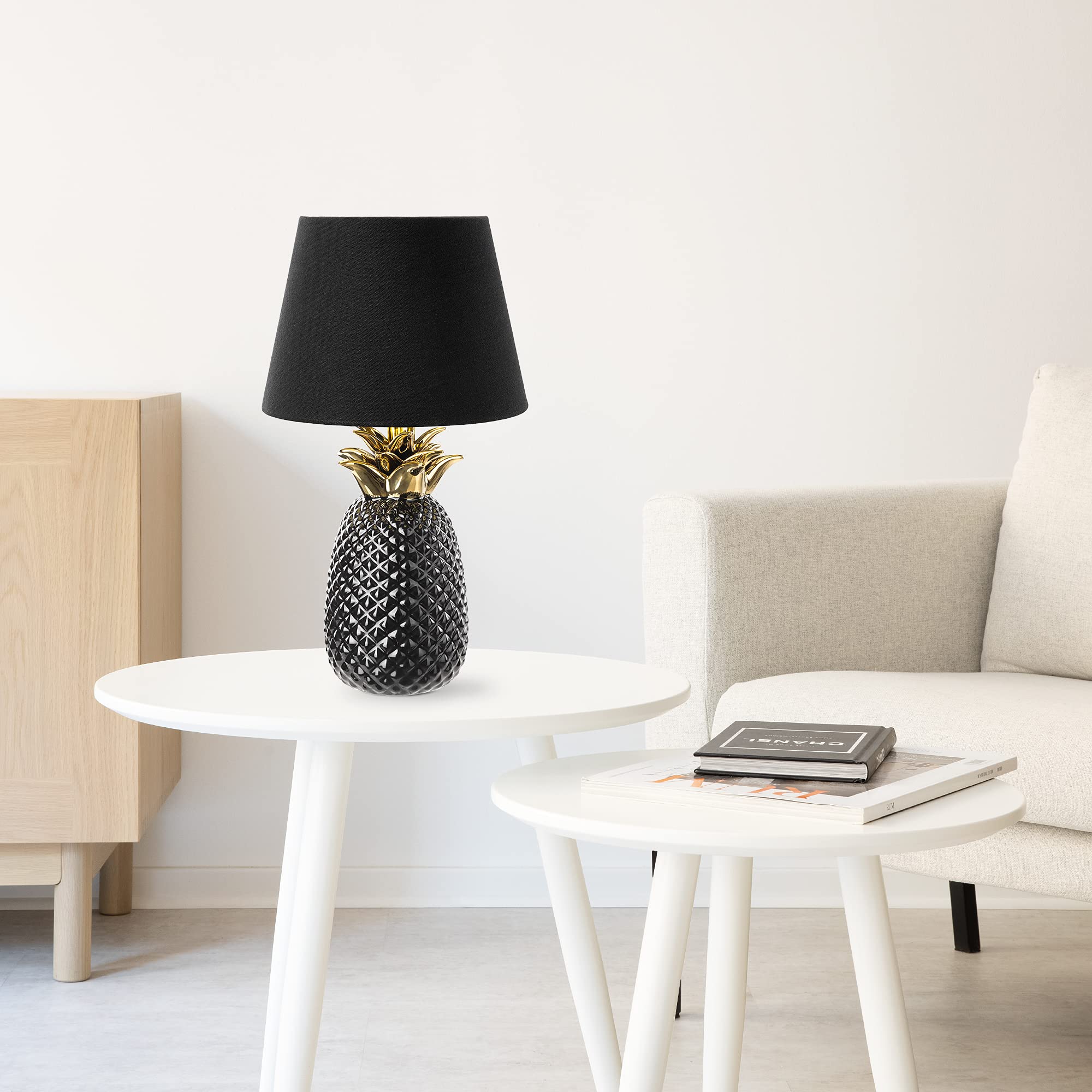navaris-ananas-tischlampe-40cm-keramik-e27-schwarz-schwarz image 2