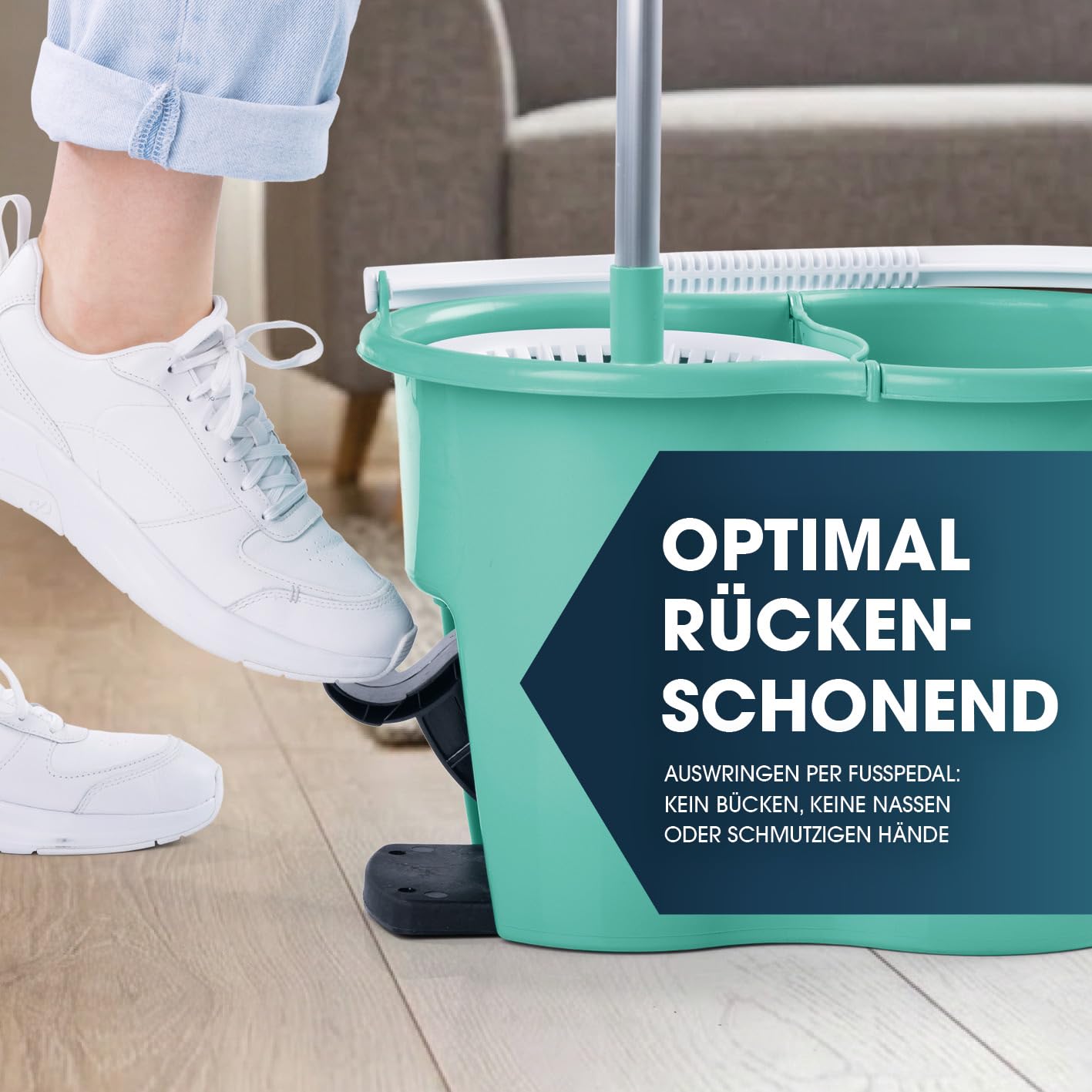 cleanmaxx-power-wischmopp-mit-eimer-t-rkis-mikrofaser-set image 8