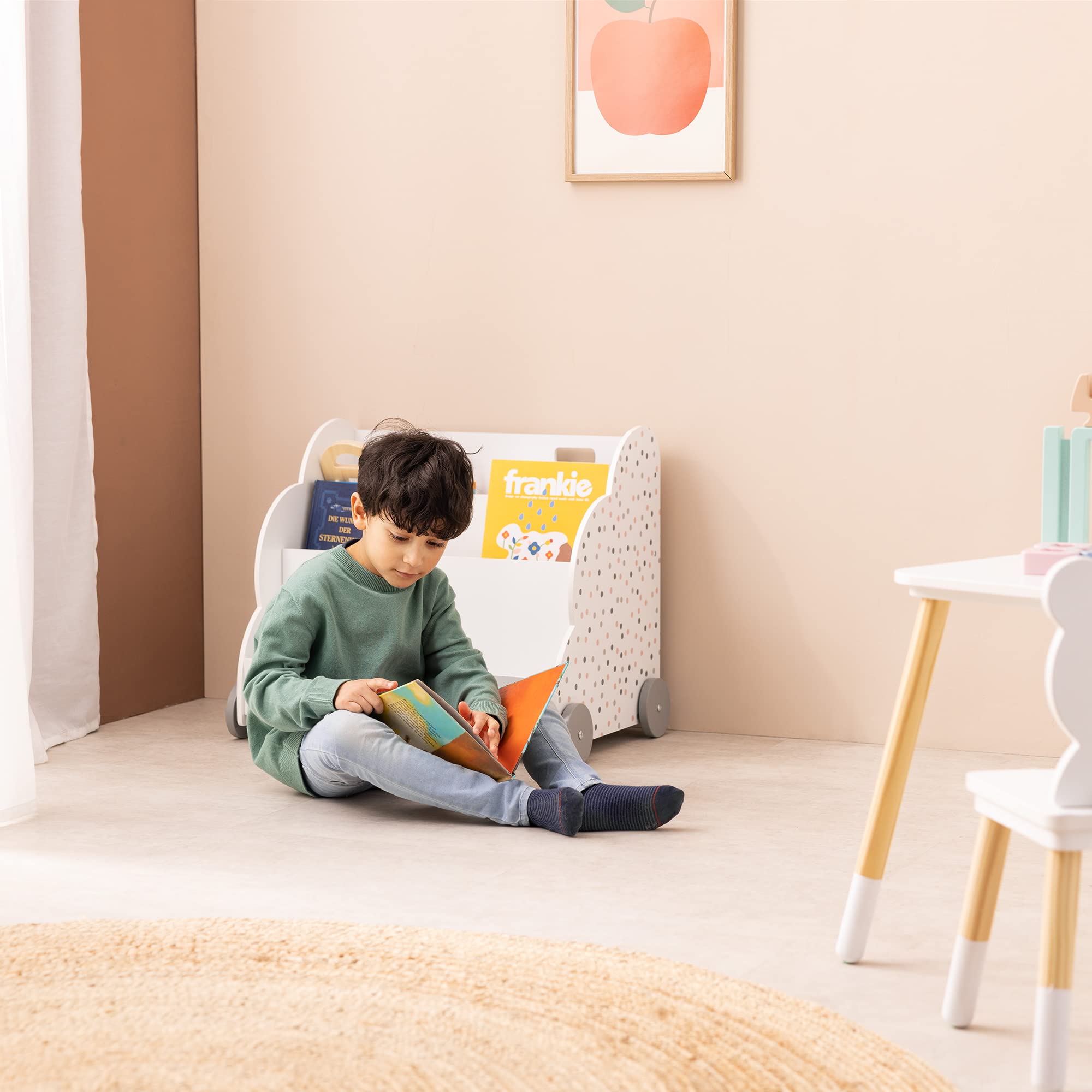 navaris-living-kinder-b-cherregal-wei-mit-rollen-60x51x40-cm image 2