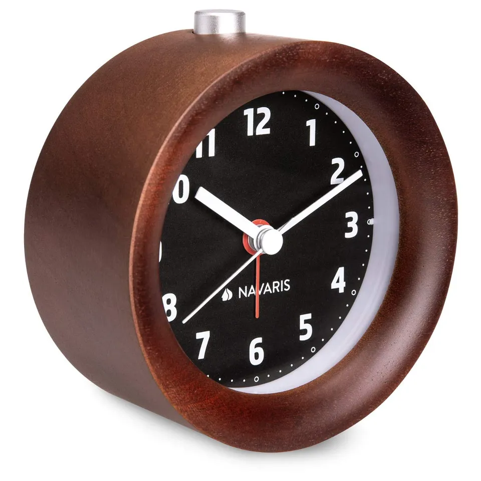 navaris-living-analog-holz-wecker-tischuhr-dunkelbraun-ohne-ticken image 1
