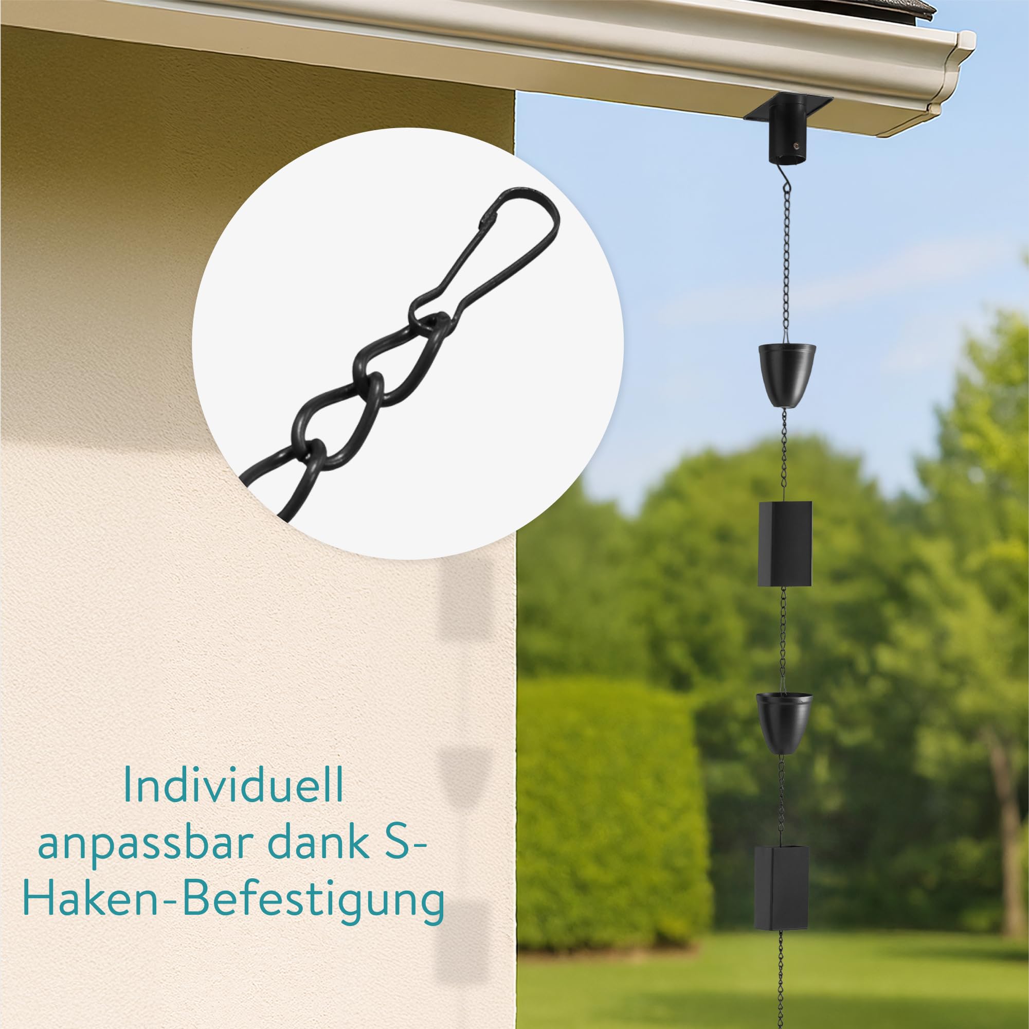 navaris-garden-regenkette-2-6m-regenwasserkette-schwarz-12-tassen image 2