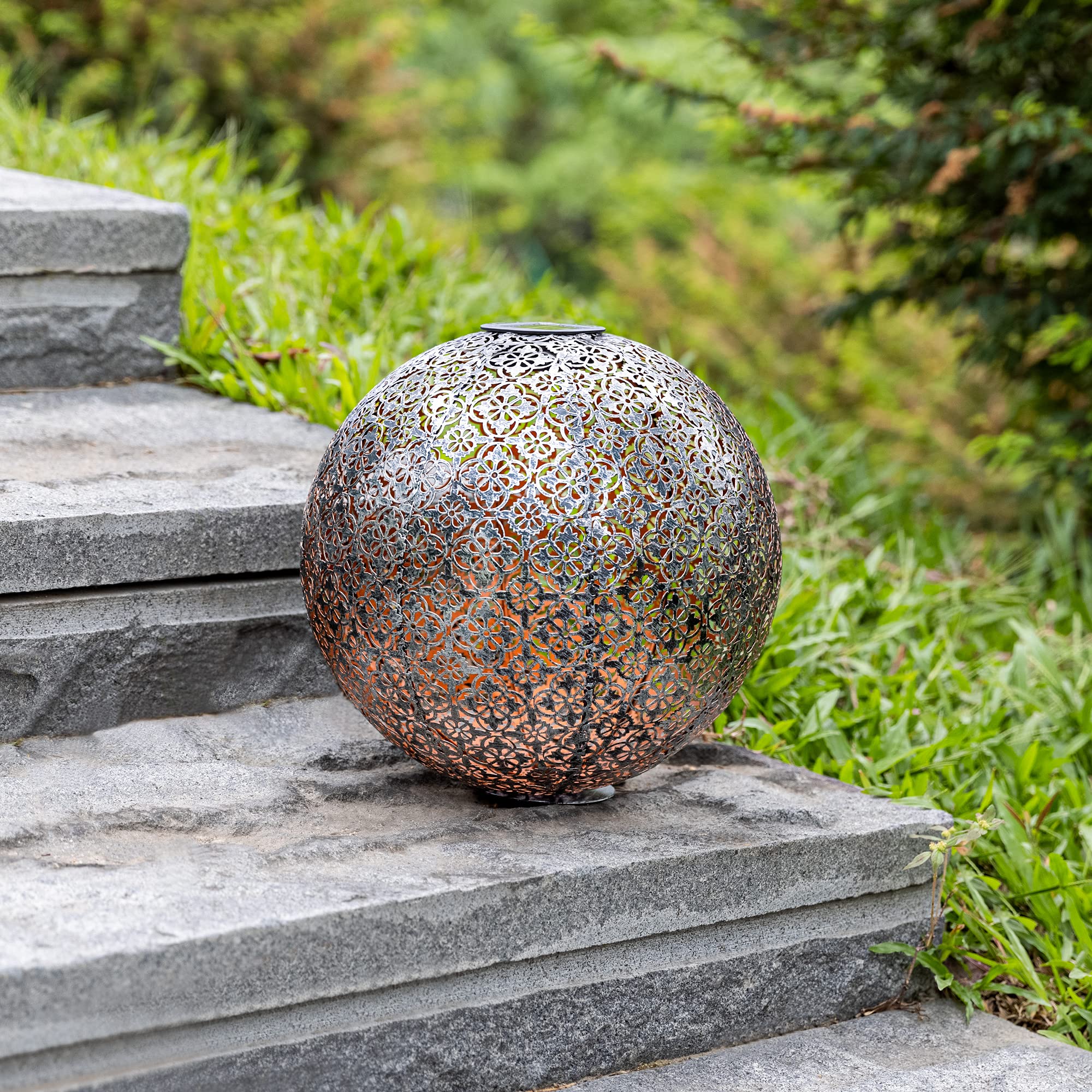 navaris-led-solar-kugel-metall-30cm-silber-mit-erdspie image 3