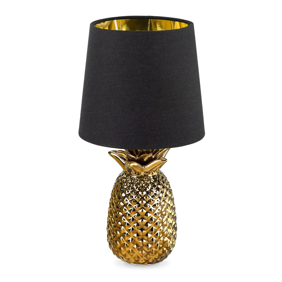 navaris-ananas-tischlampe-keramik-35-cm-gold-schwarz-e14 image 1