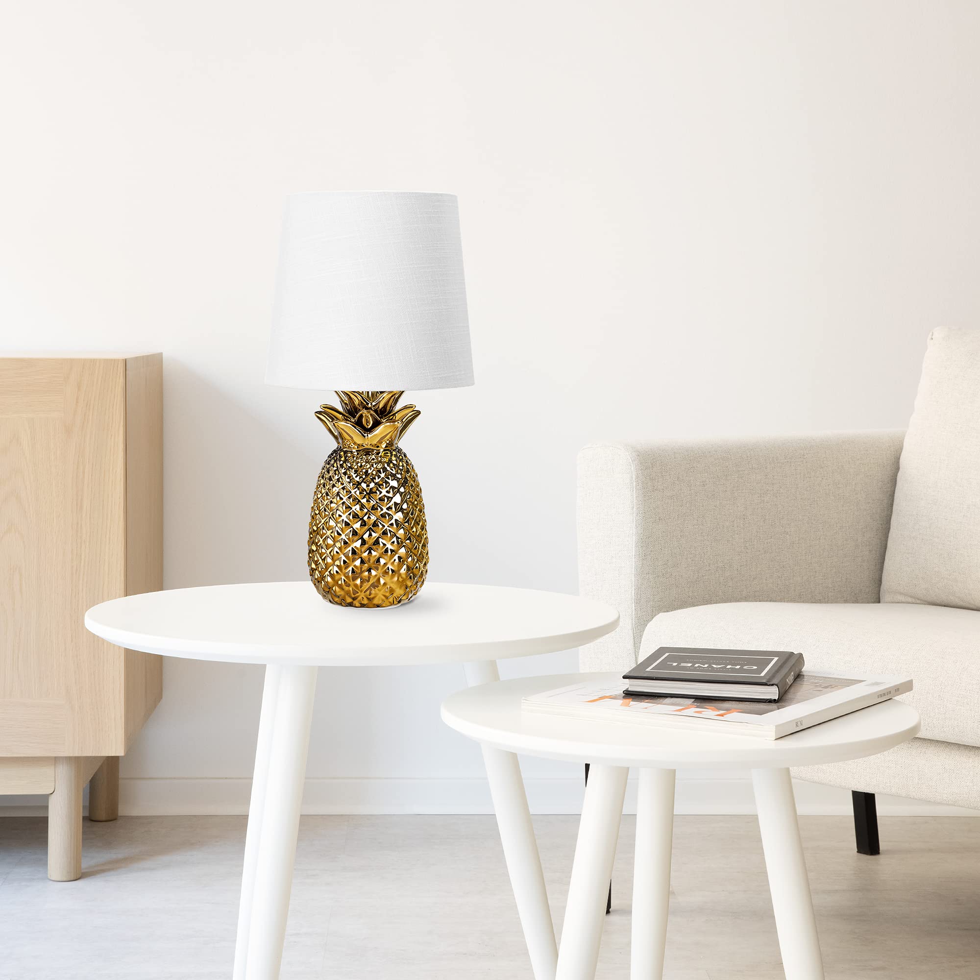 navaris-tischlampe-ananas-35cm-keramiklampe-e14-gold-wei image 2