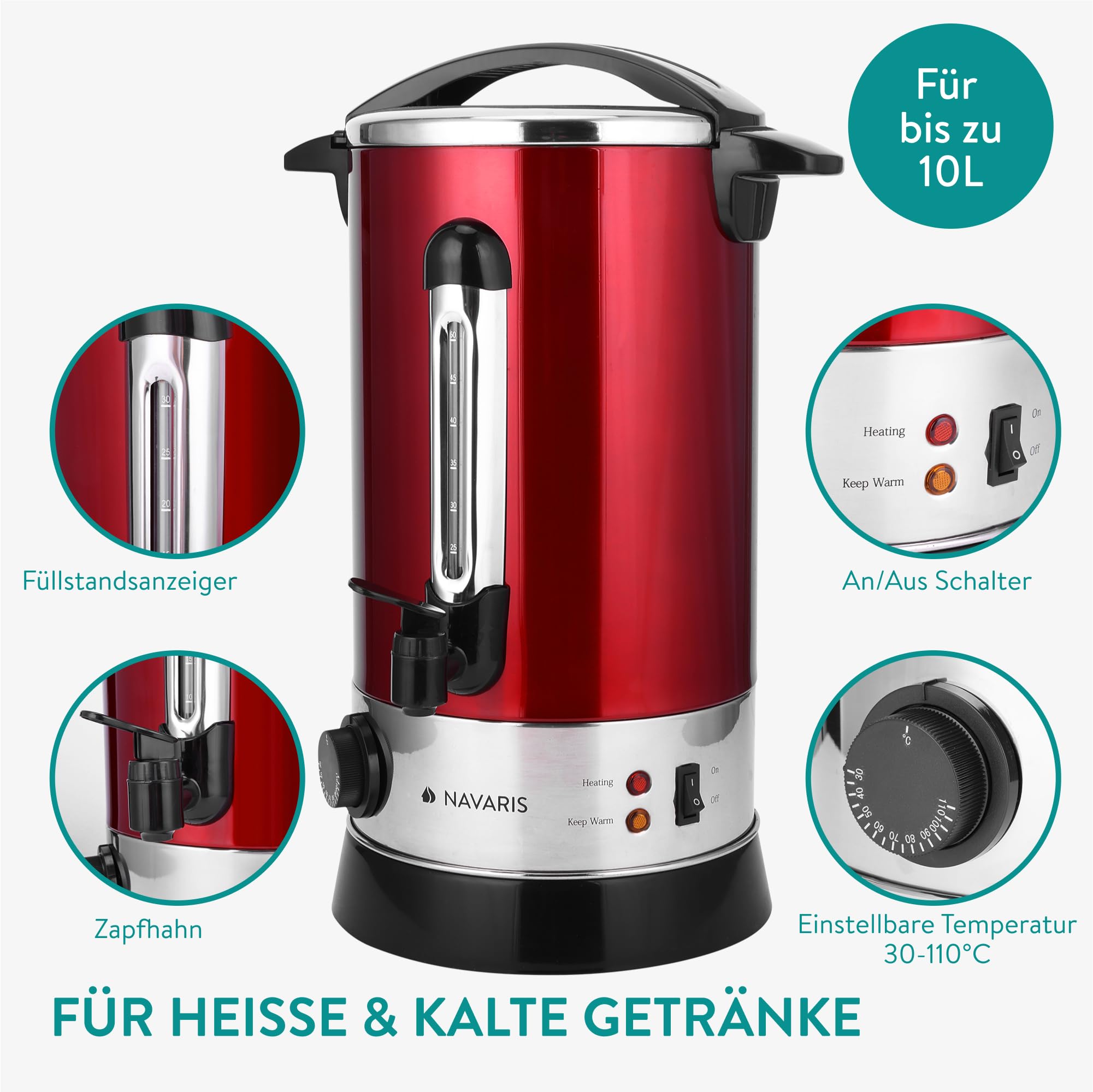 navaris-gl-hweinkocher-edelstahl-10l-rot-zapfhahn-thermostat image 3