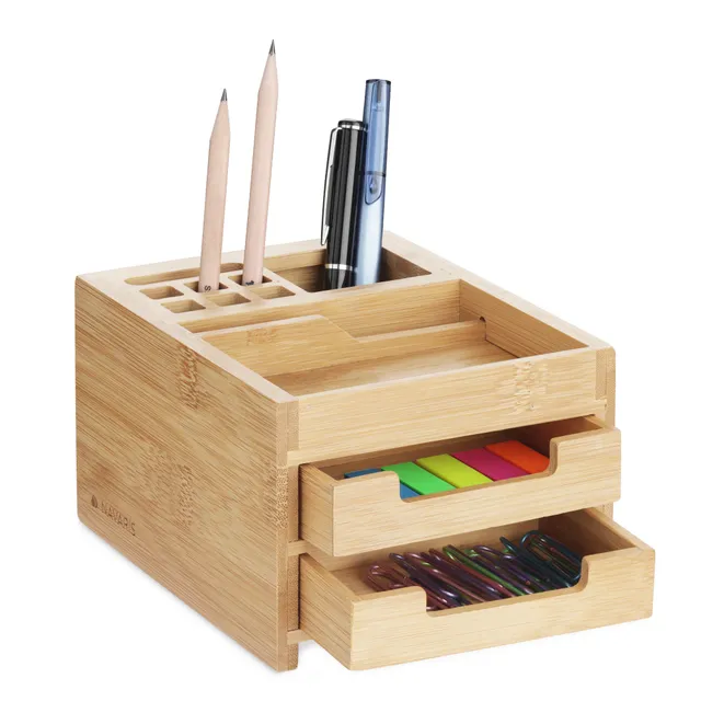 navaris-bambus-schreibtisch-organizer-klein-stiftehalter image 1