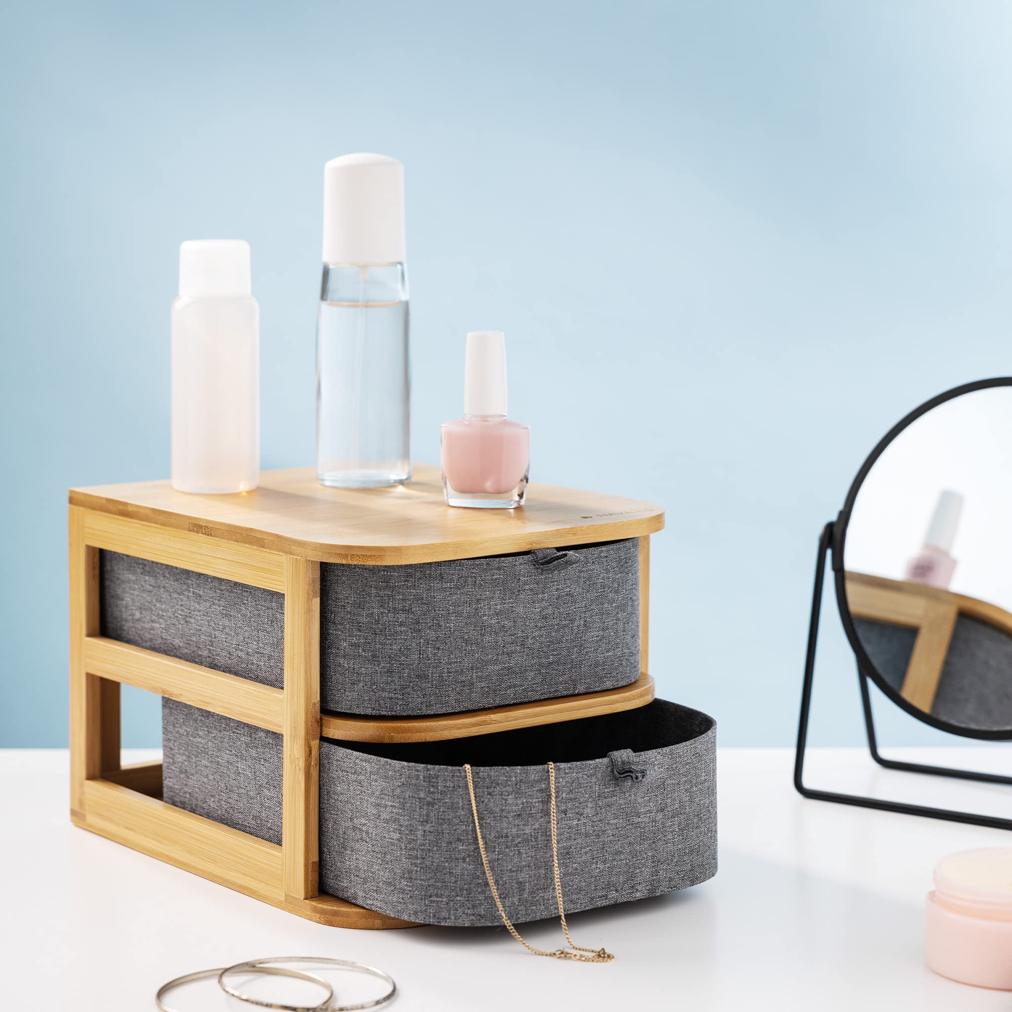 navaris-beauty-make-up-organizer-bambus-2-schubladen image 2