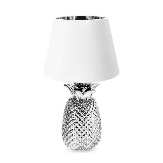 navaris-tischlampe-ananas-40cm-keramik-deko-nachttischlampe-silber-wei image 1