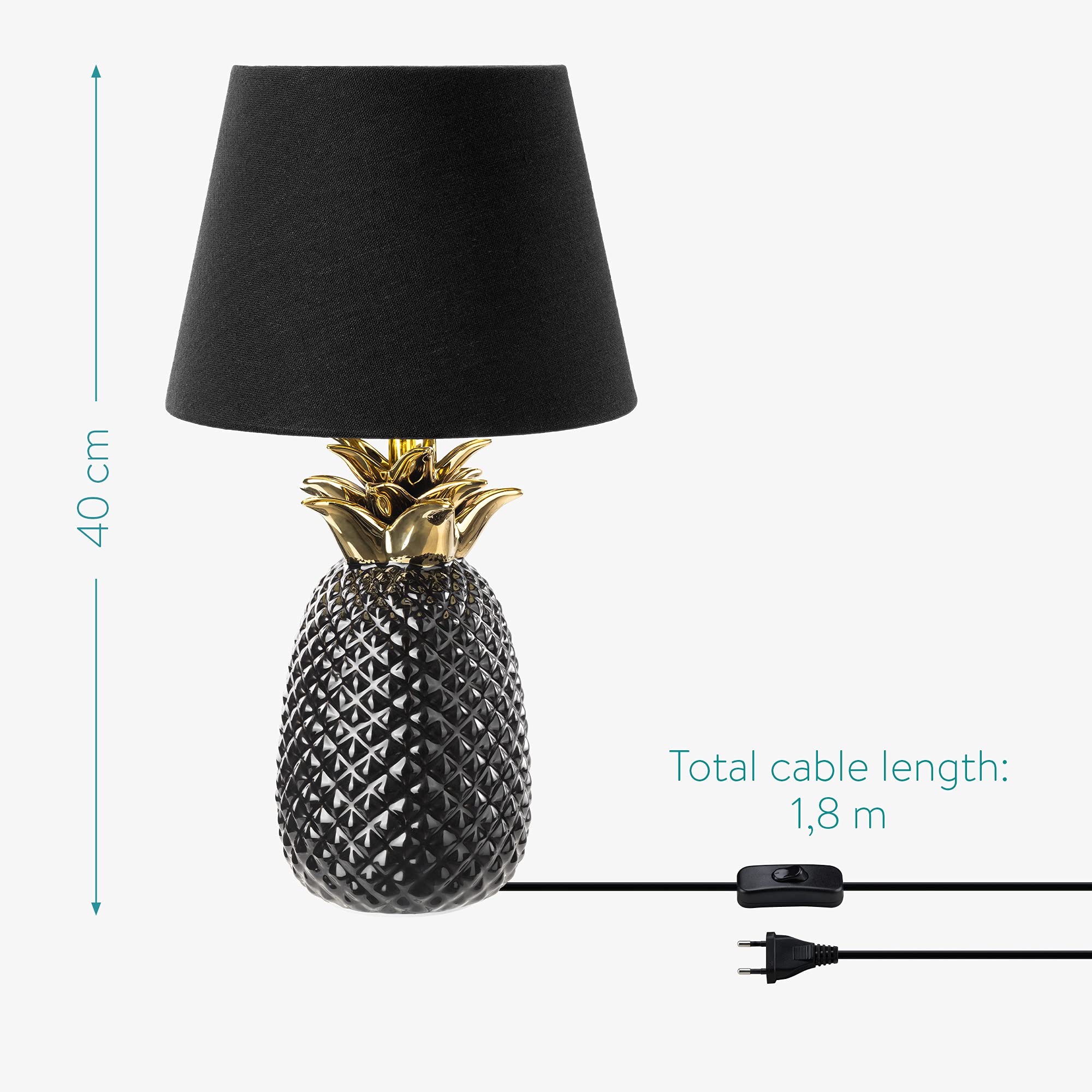 navaris-ananas-tischlampe-40cm-keramik-e27-schwarz-schwarz image 4