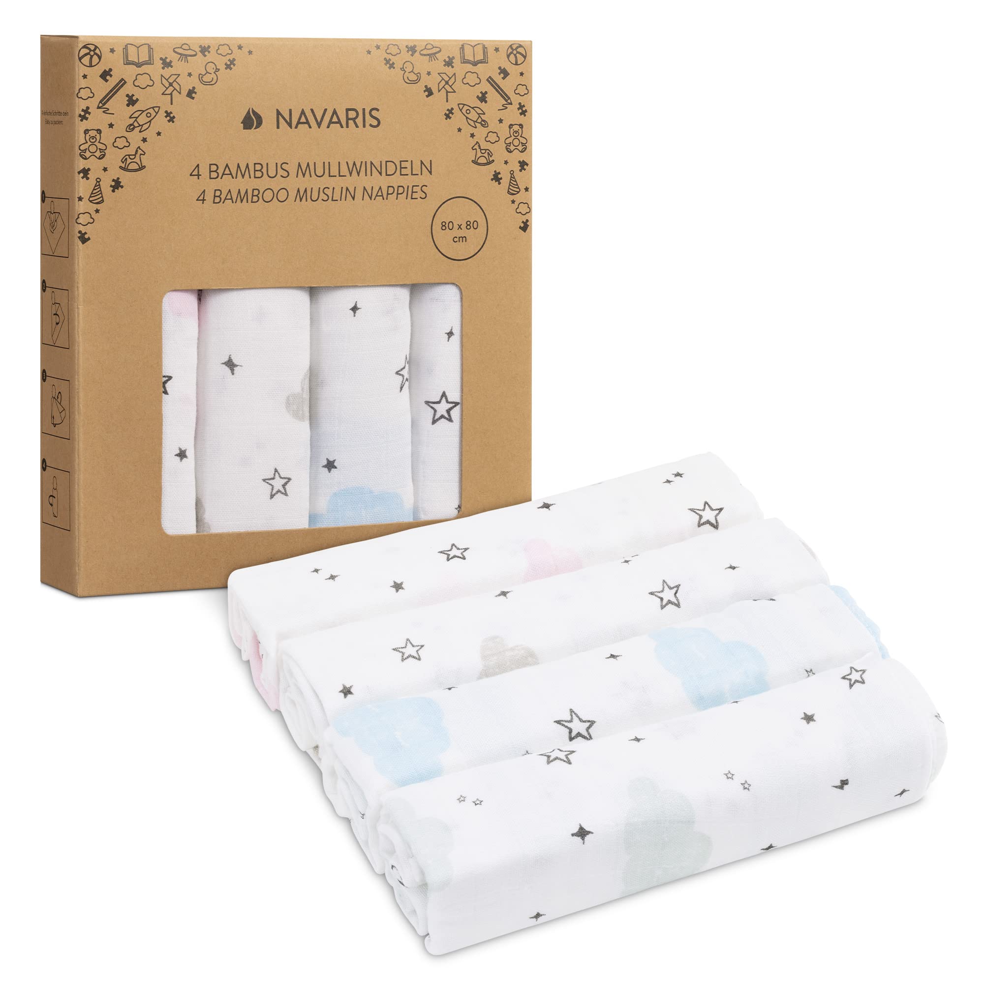 navaris-children-mullwindeln-4er-set-80x80-cm-wei-blau-viskose image 1