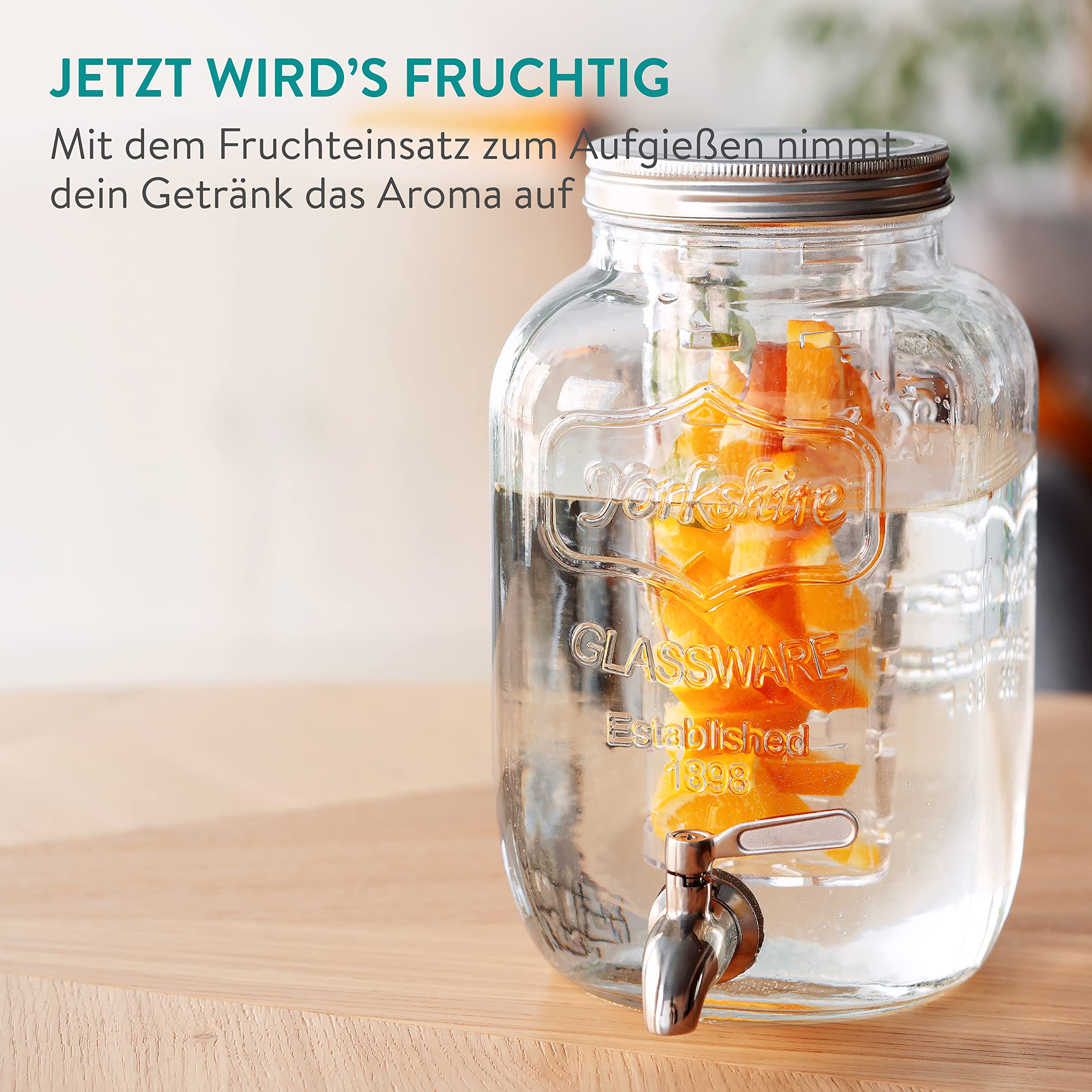 navaris-kitchen-wasserspender-4l-glas-zapfhahn-fruchteinsatz image 2