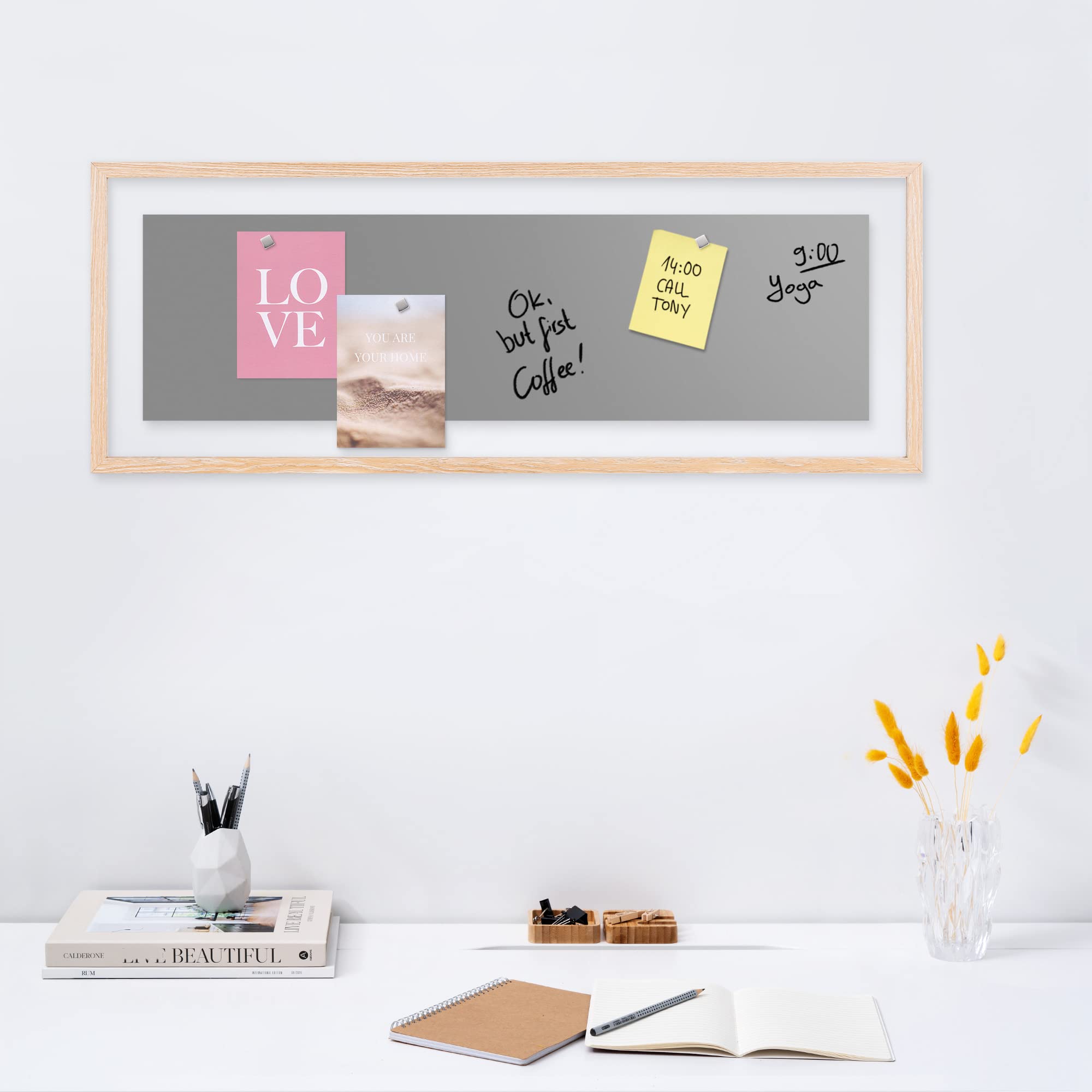 navaris-memoboard-glas-80x30cm-grau-mit-stift image 2