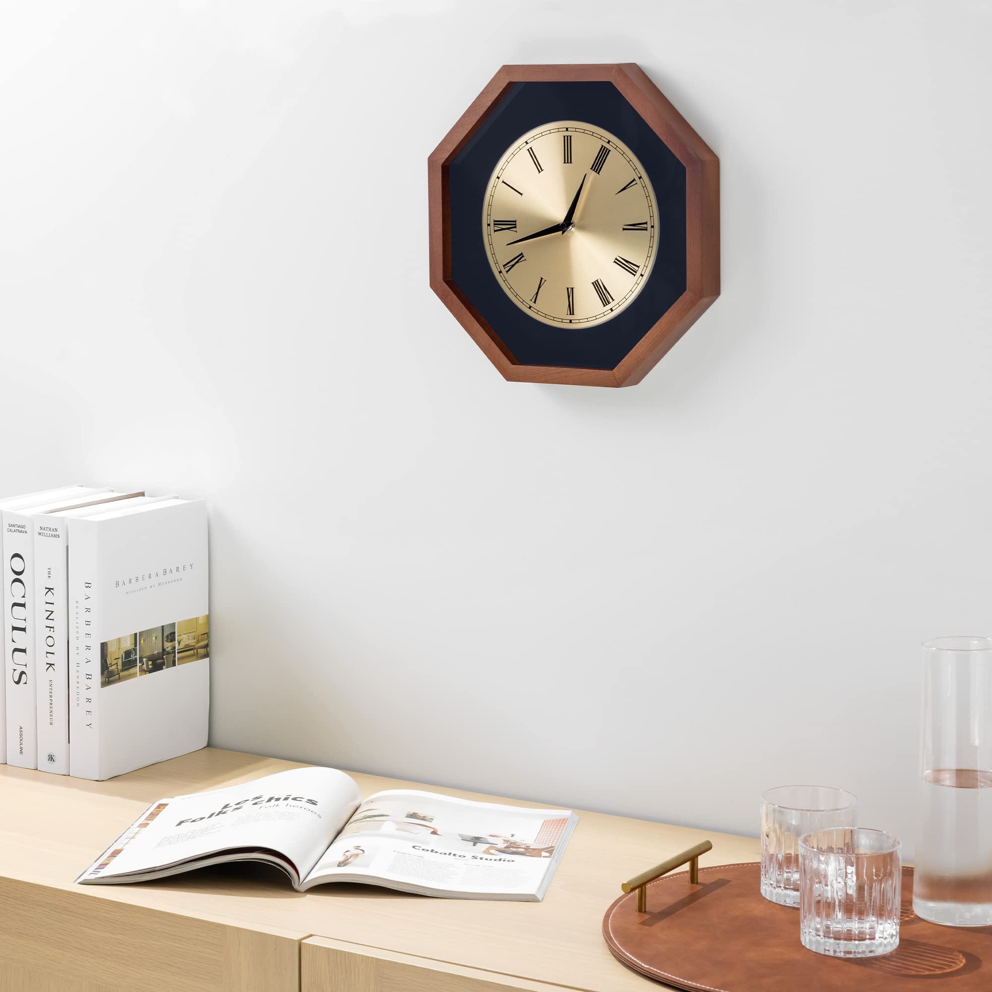 navaris-living-wanduhr-holz-achteck-30x30-dunkelbraun-analog image 2