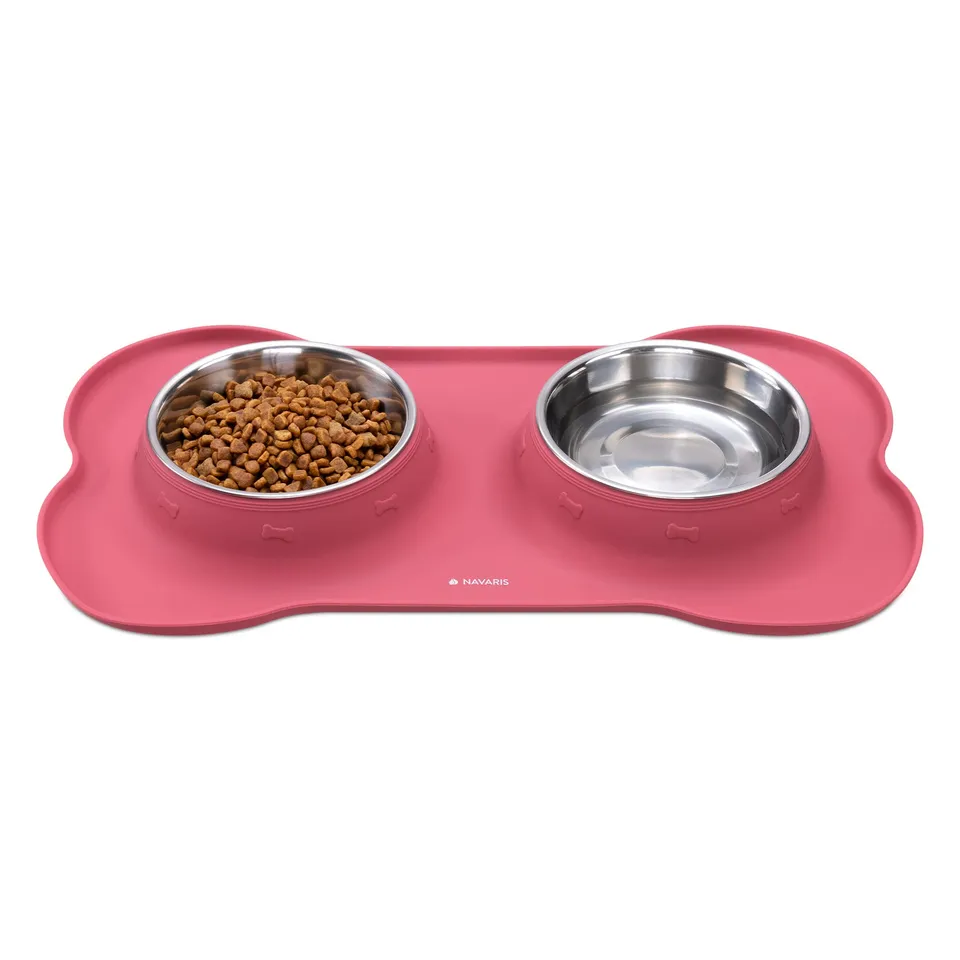 navaris-animals-fressnapf-set-edelstahl-2x400ml-silikonmatte image 1