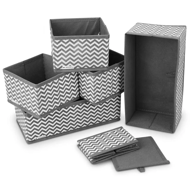 navaris-aufbewahrungsboxen-6er-stoffbox-zick-zack-faltbar-grau image 1