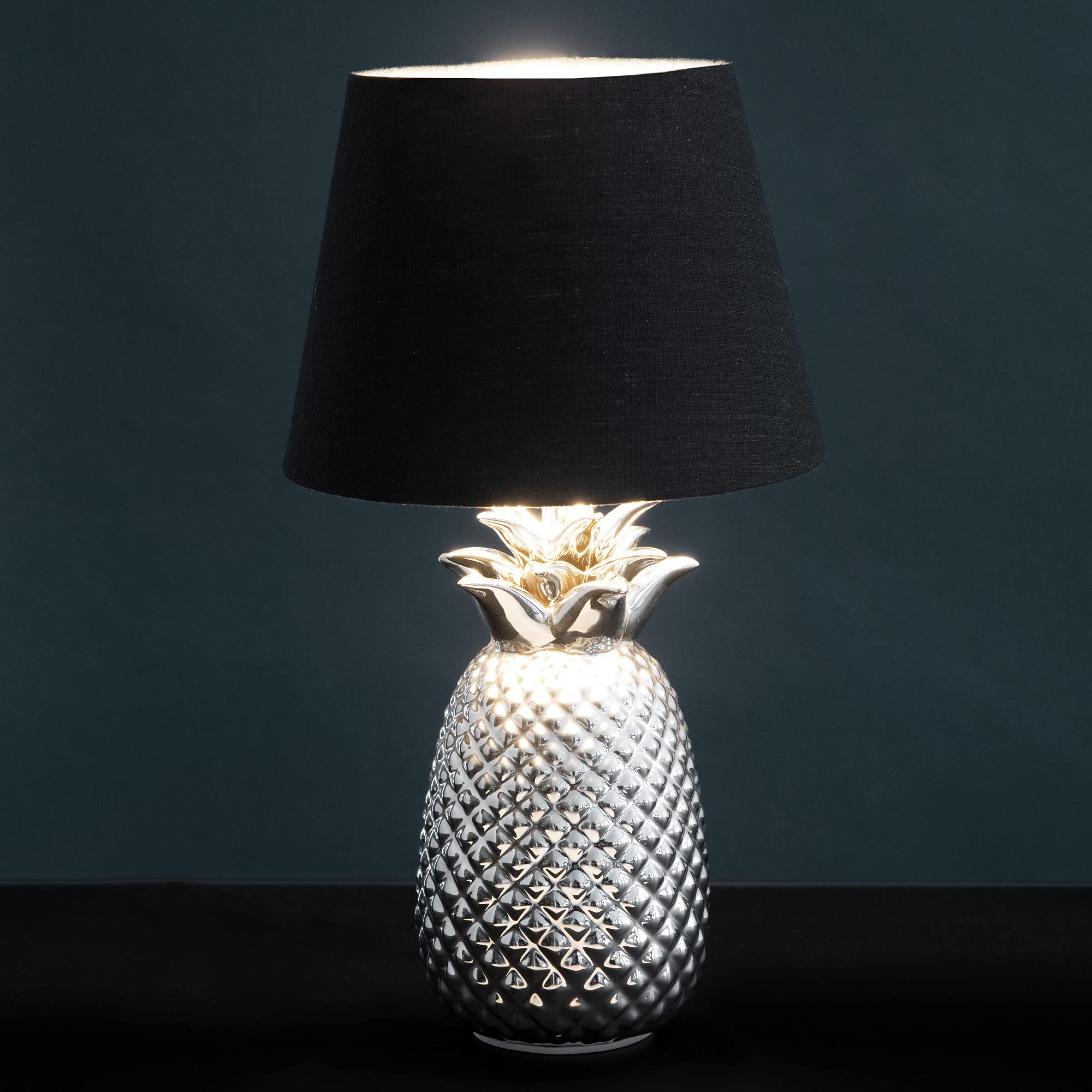 navaris-ananas-tischlampe-40cm-keramik-e27-silber-schwarz image 6