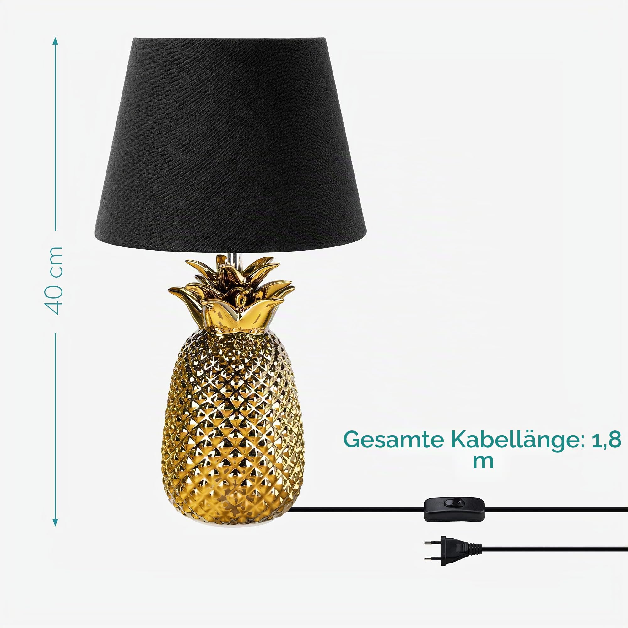 navaris-tischlampe-ananas-40cm-keramik-deko-nachttischlampe-gold-schwarz image 4