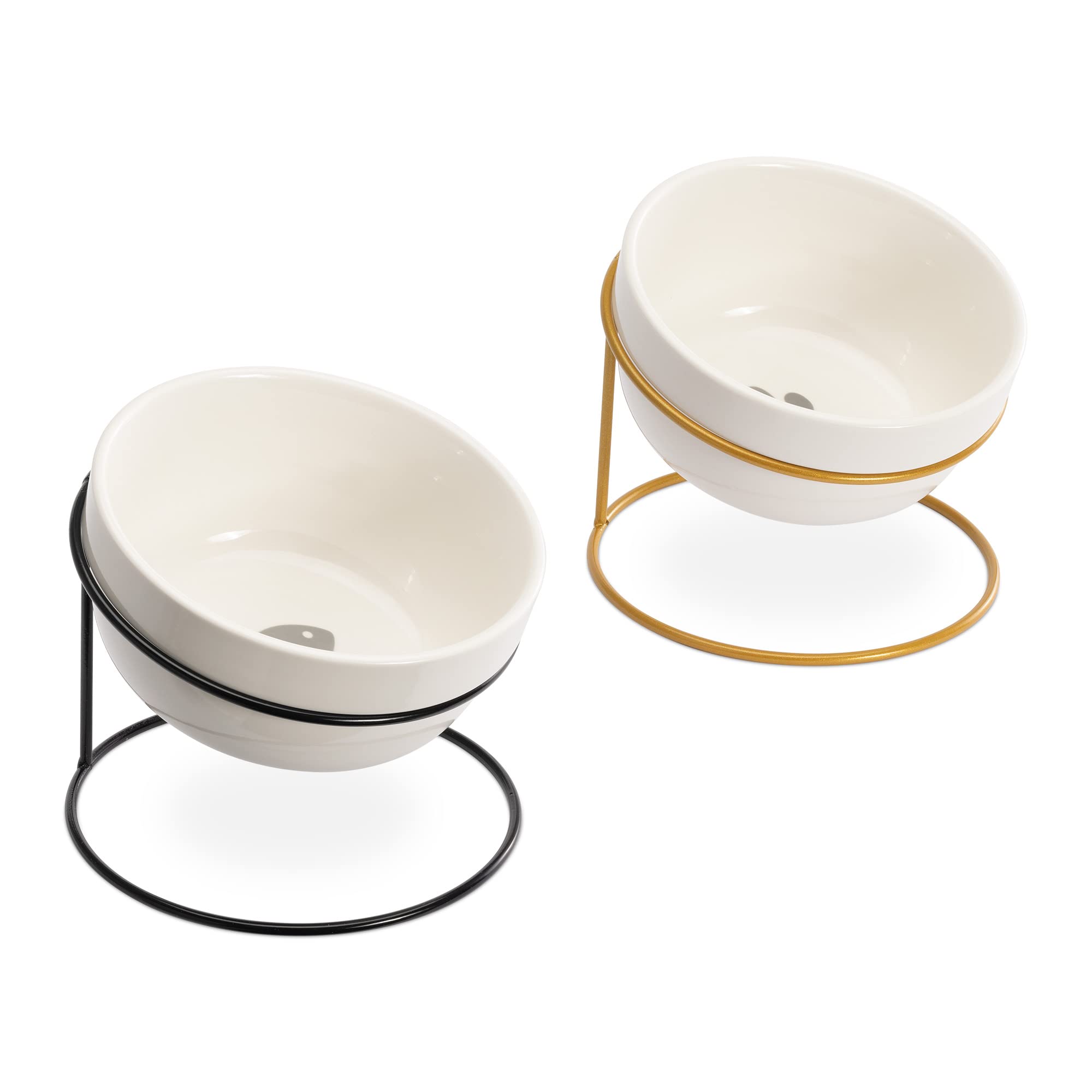 navaris-animals-fressnapf-keramik-2x-erh-ht-mit-st-nder-gold-schwarz image 1