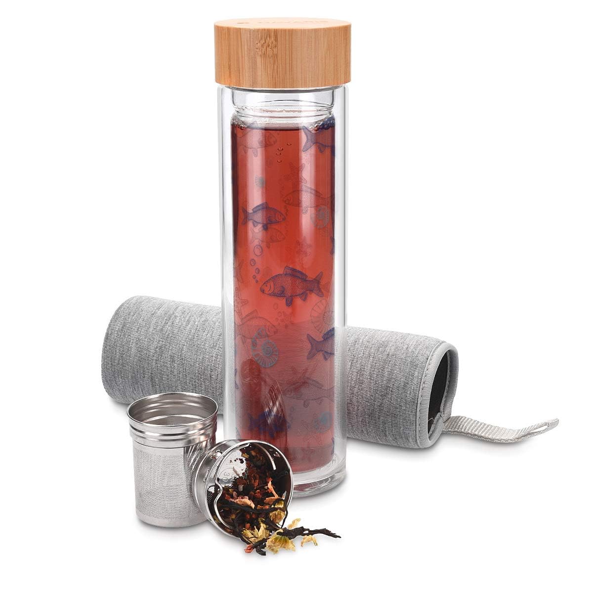 navaris-teeflasche-glas-500-ml-fisch-design-mit-sieb image 1