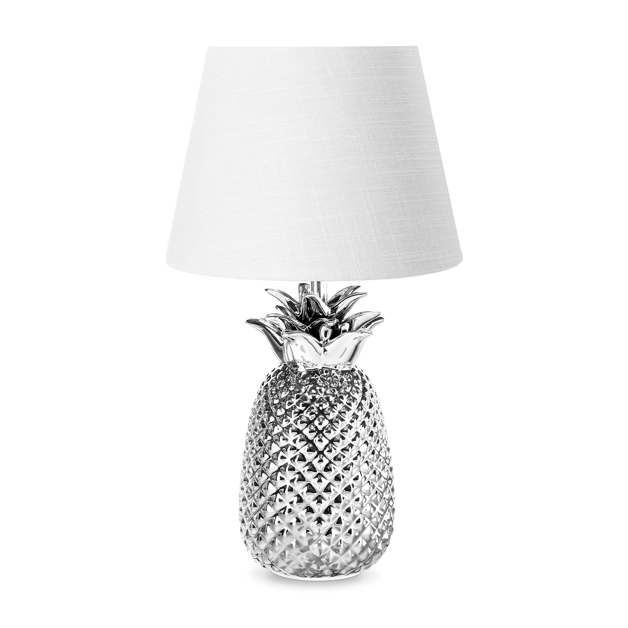 navaris-tischlampe-ananas-40cm-keramik-deko-nachttischlampe-silber-wei image 6