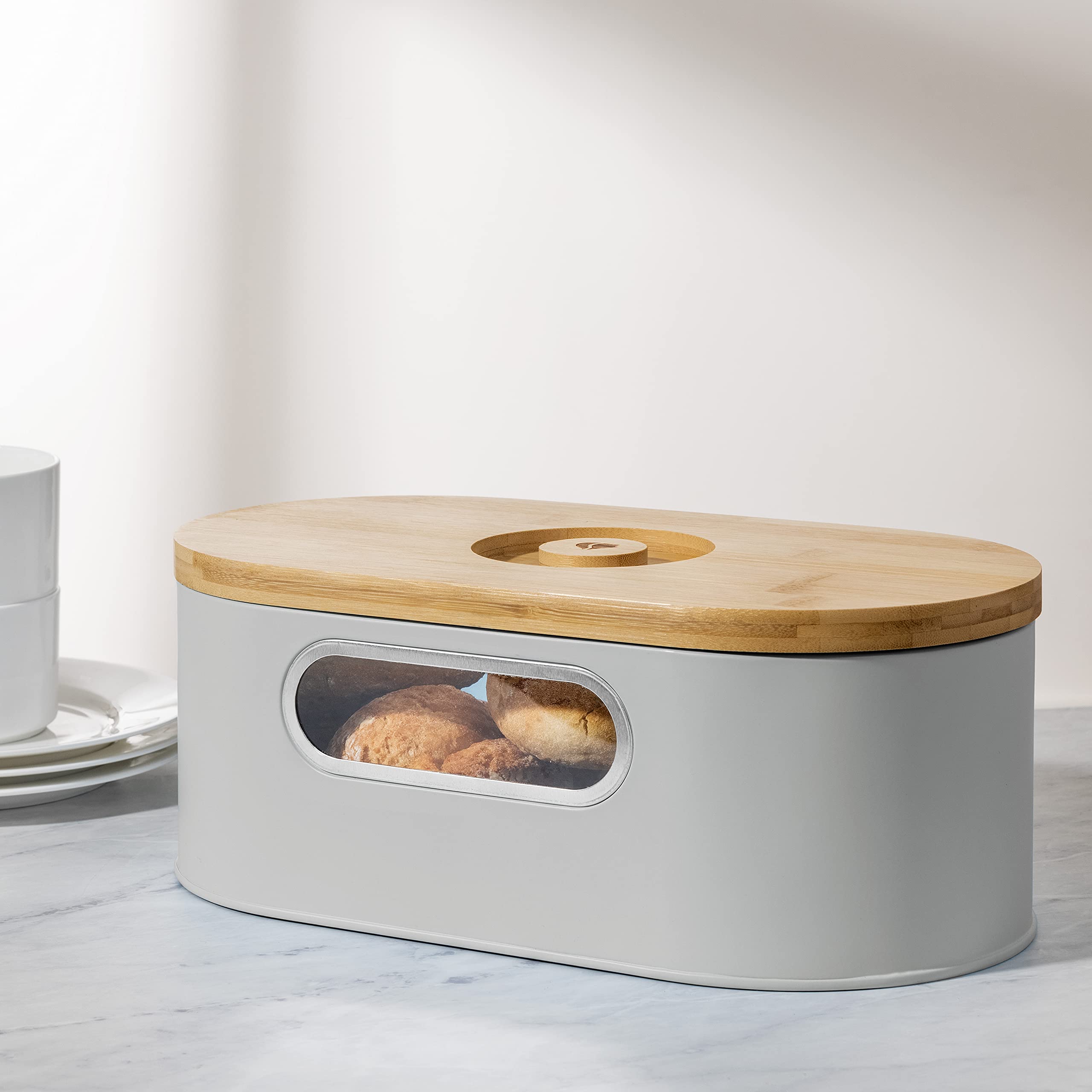 navaris-kitchen-brotkasten-taupe-mit-bambusdeckel-schneidebrett image 5