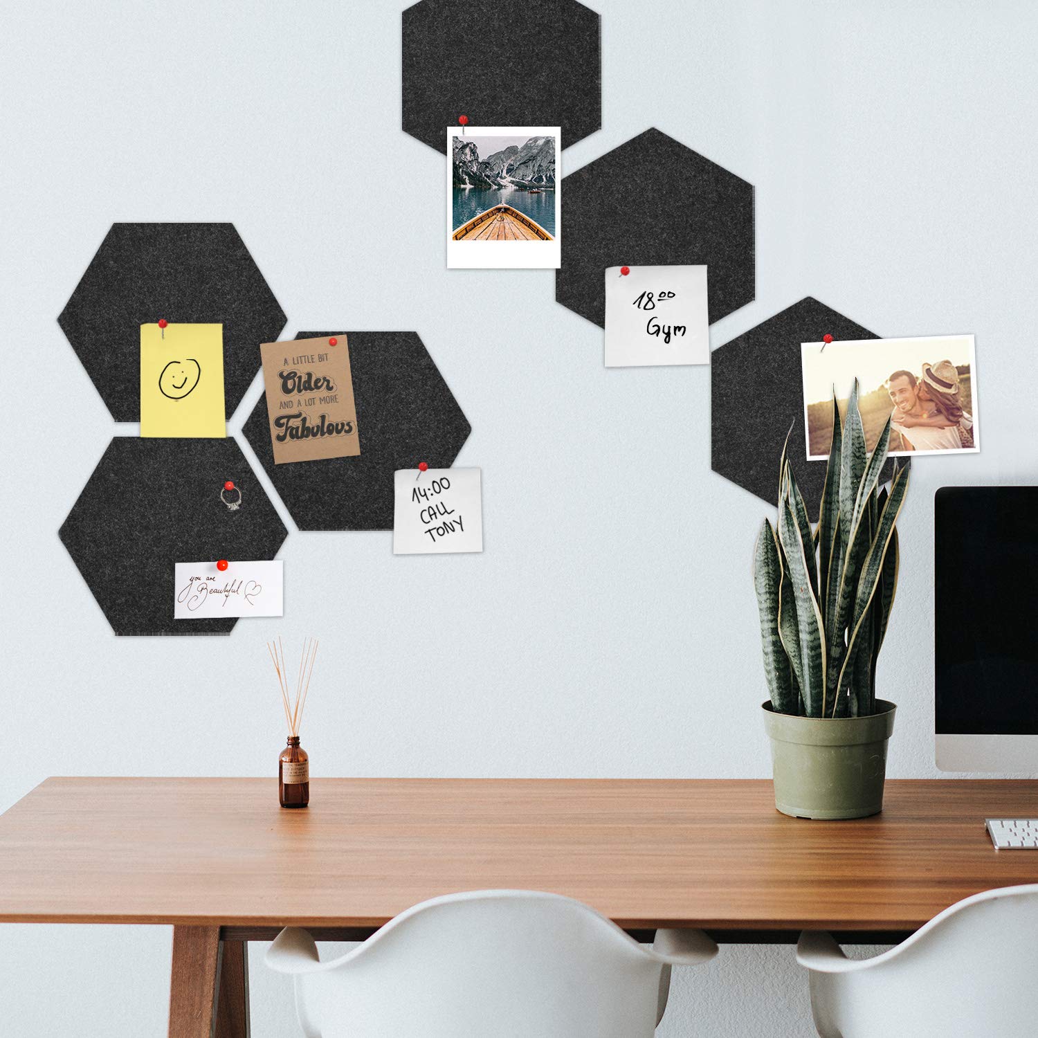 navaris-memoboards-filz-pinnwand-6er-sechseckig-dunkelgrau image 4