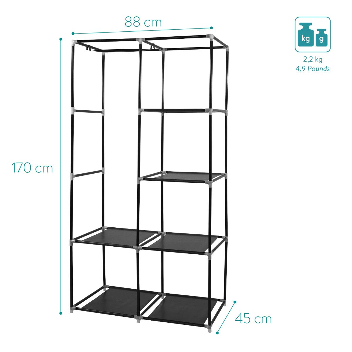navaris-stoff-kleiderschrank-88x170x45-grau-mit-kleiderstange image 4