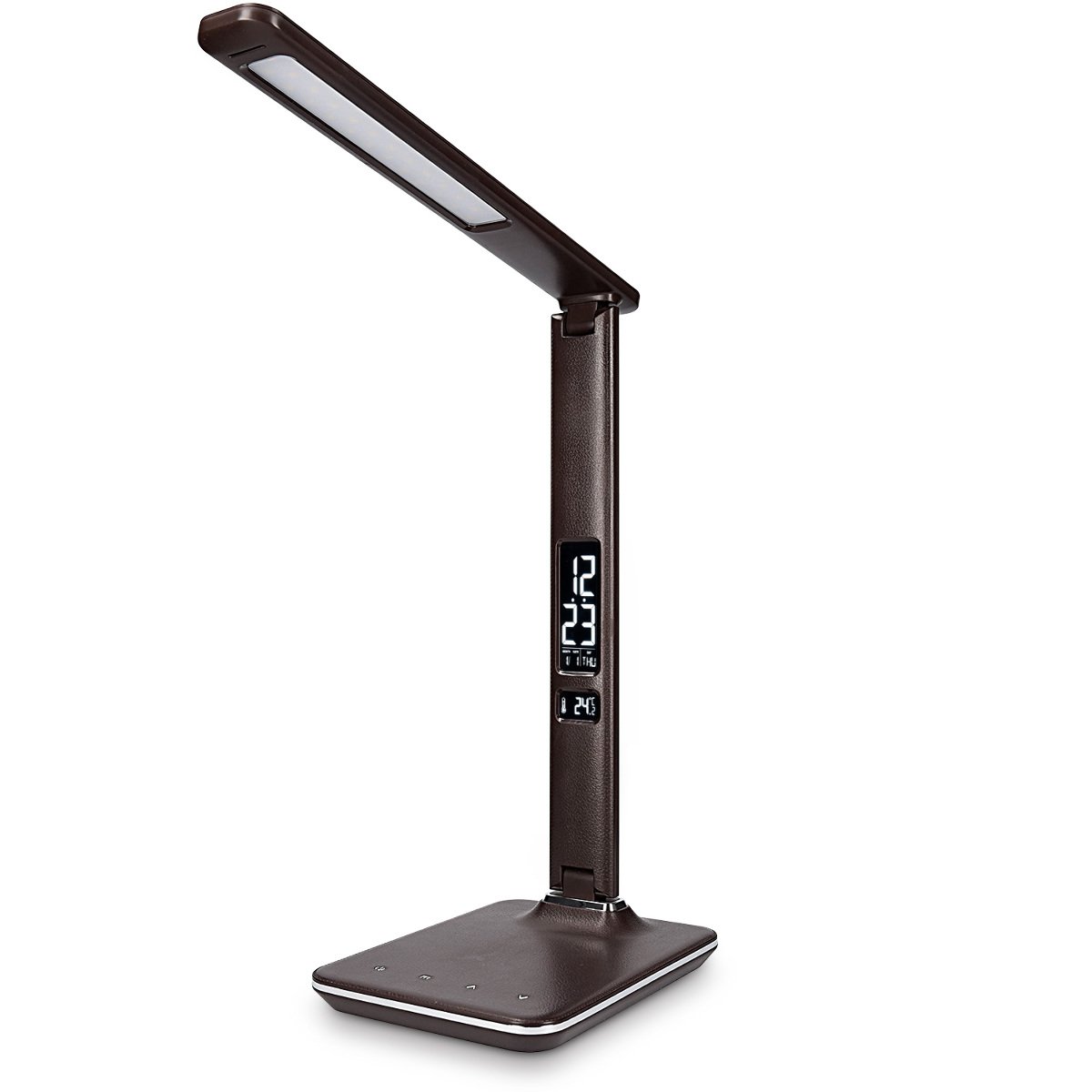 navaris-led-tischlampe-schreibtischlampe-braun-mit-wecker image 7