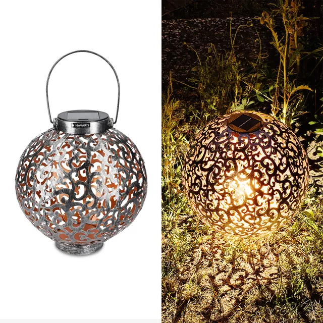 navaris-lighting-led-solarlaterne-metall-21-cm-silber image 1