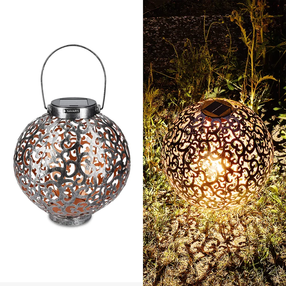 navaris-lighting-led-solarlaterne-metall-21-cm-silber image 1