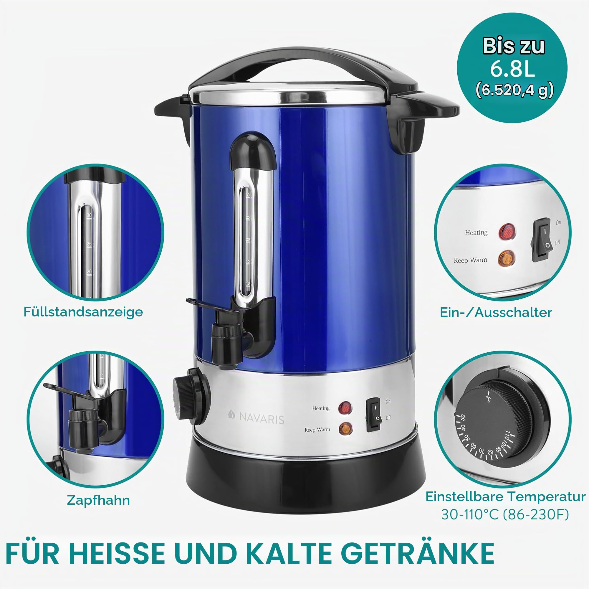 navaris-kitchen-gl-hweinkocher-6-8l-edelstahl-blau-zapfhahn image 3