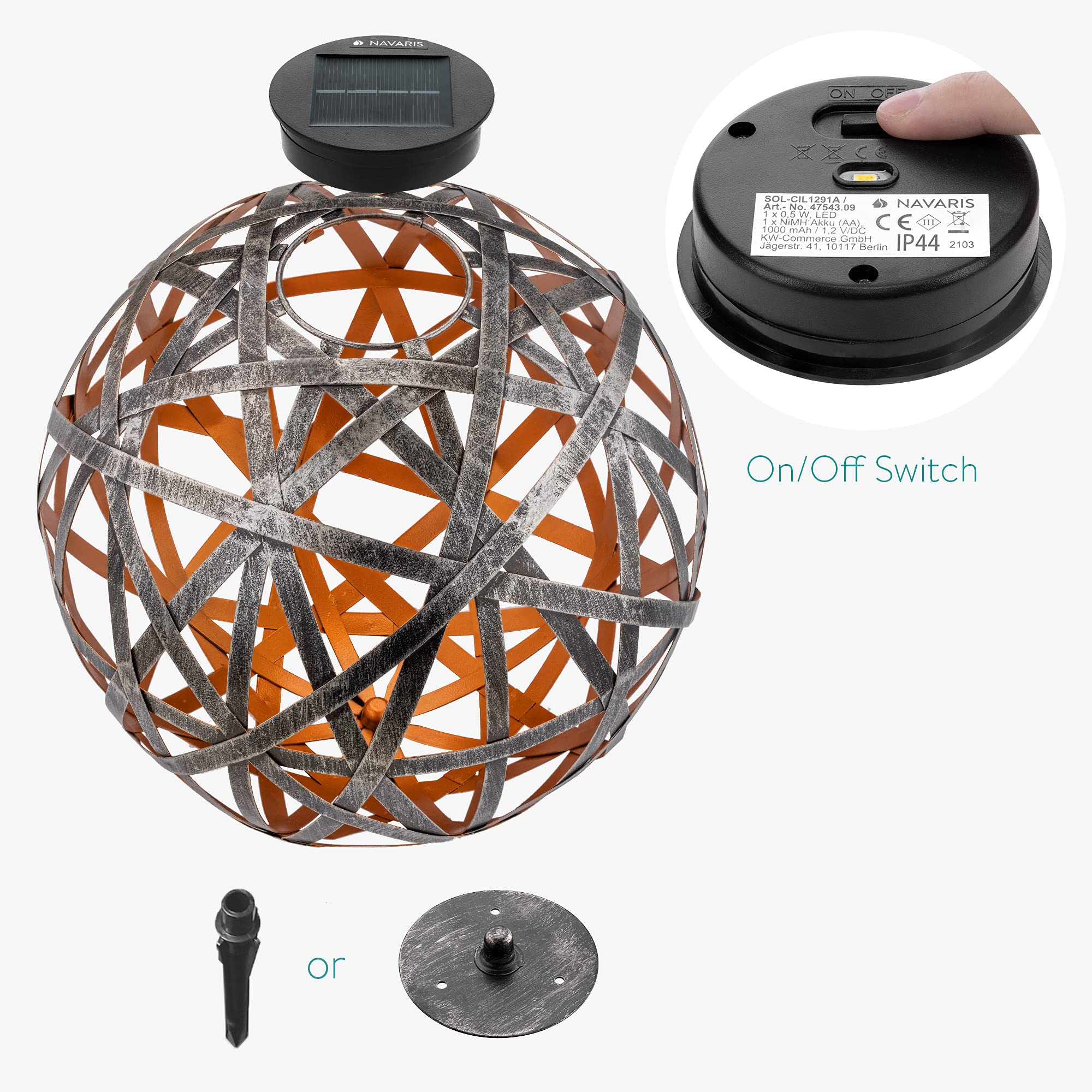 navaris-lighting-led-solarkugel-30-cm-silber-metall-mit-erdspie image 5