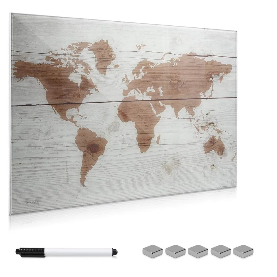 navaris-magnettafel-glas-60x40-weltkarte-memoboard image 1