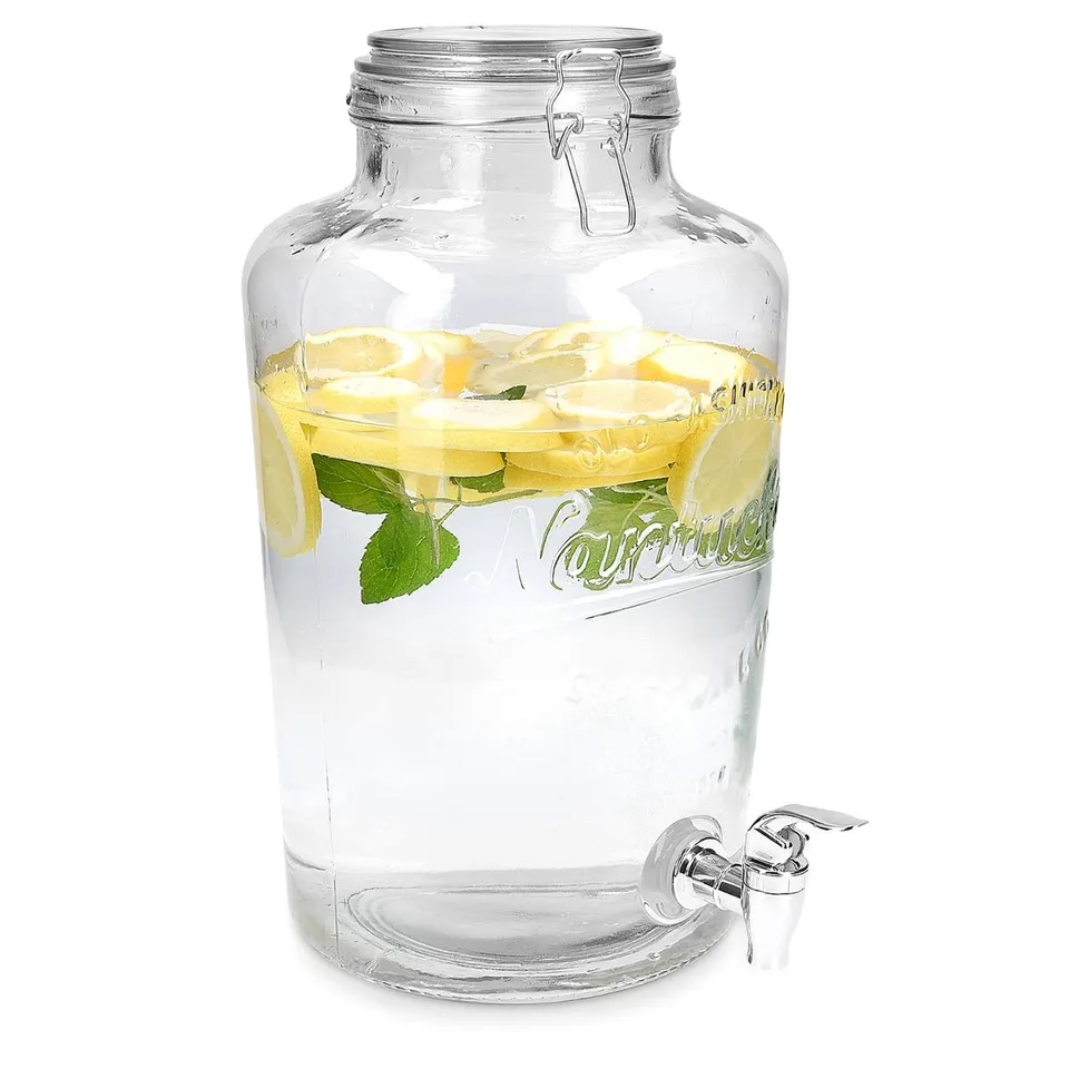 navaris-getr-nkespender-glas-8-l-mit-hahn-b-gelverschluss image 1